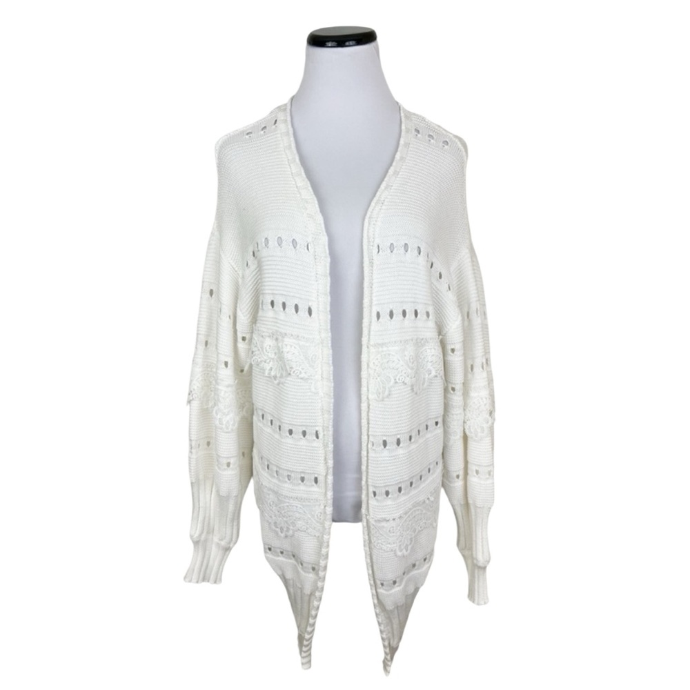White Birch Lace Detail Open Front Cardigan Sweater White Size Small/Medium